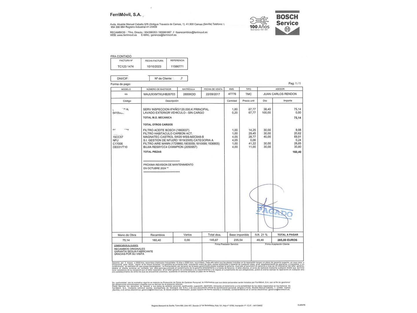 Foto del mantenimiento del Ford Ka+ Ford Ka+ 1.2 Ti-VCT Ultimate (85 CV)