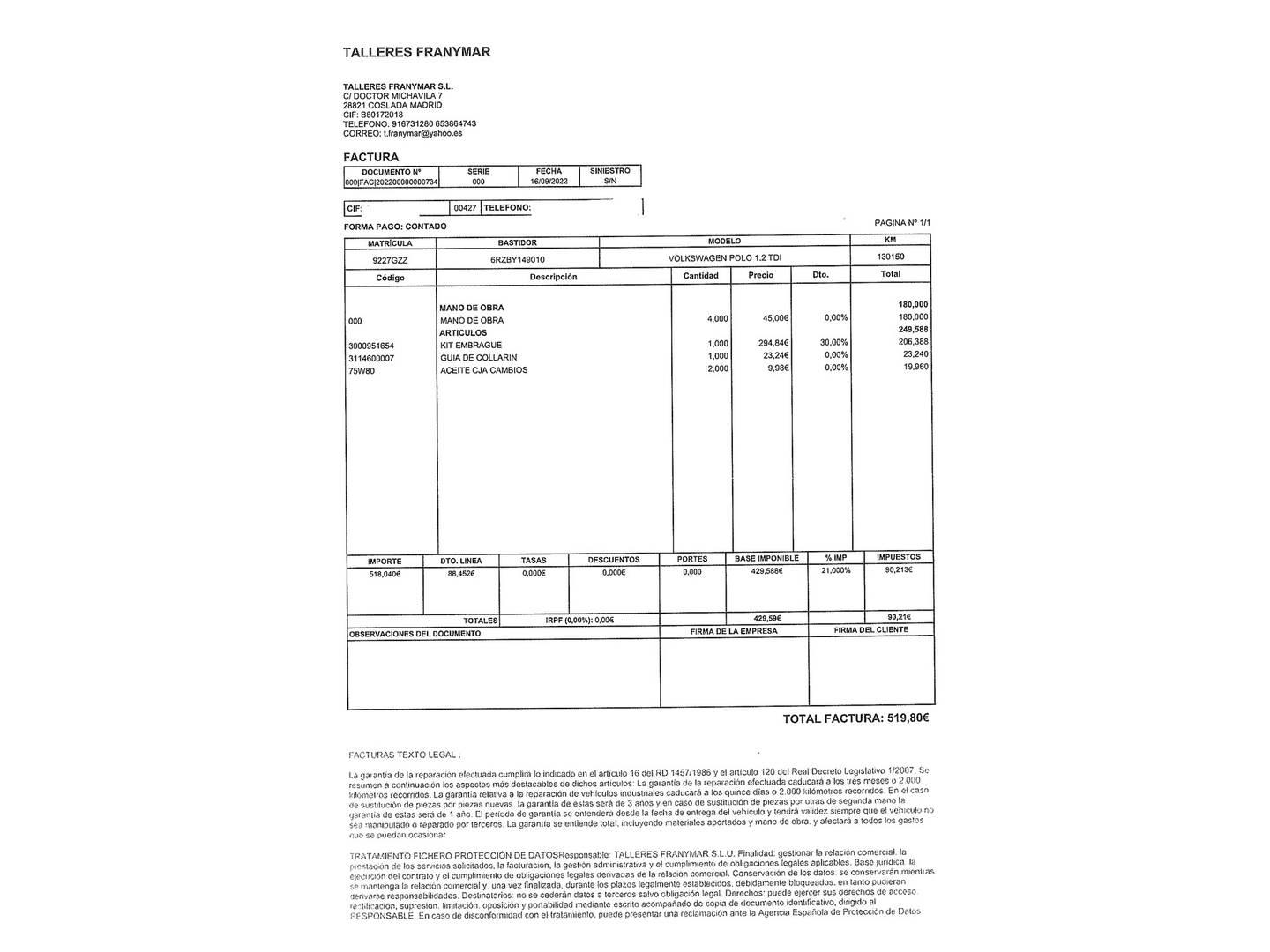 Foto del mantenimiento del Volkswagen Polo Volkswagen Polo Advance 1.2 TDI (75 CV)