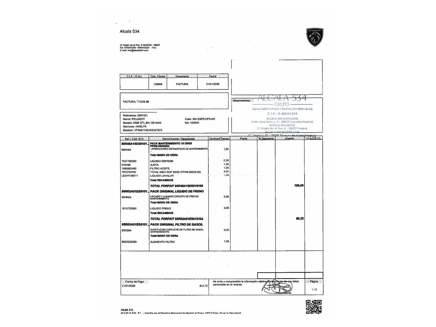 Foto del mantenimiento del Peugeot 5008 Peugeot 5008 1.5 BlueHDi S&S GT Line (130 CV) 7 Plazas