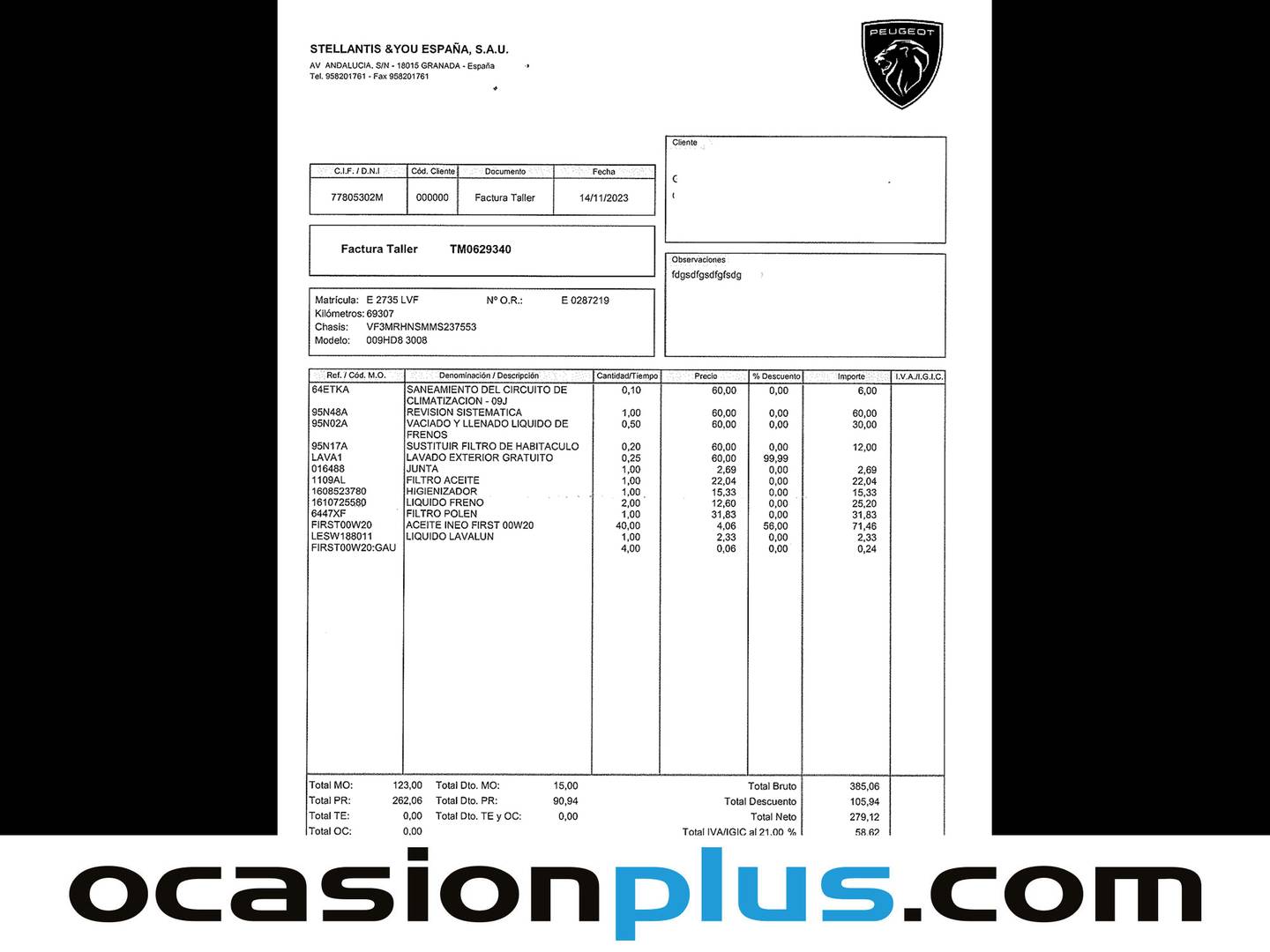 Foto del mantenimiento del Peugeot 3008 Peugeot 3008 PureTech 130 S&S Style (130 CV)