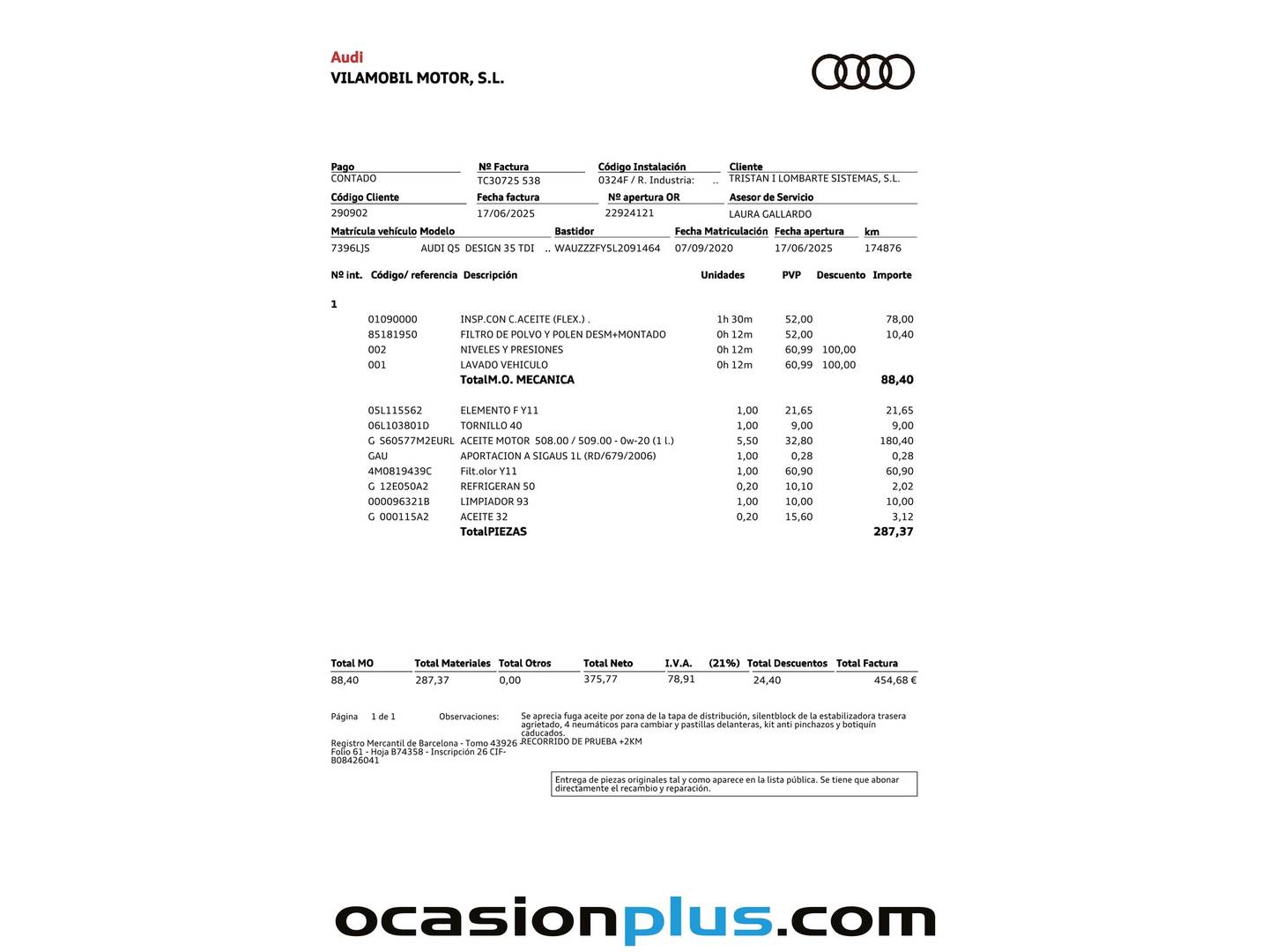 Foto del mantenimiento del Audi Q5 Audi Q5 Design 35 TDI (163 CV) S tronic