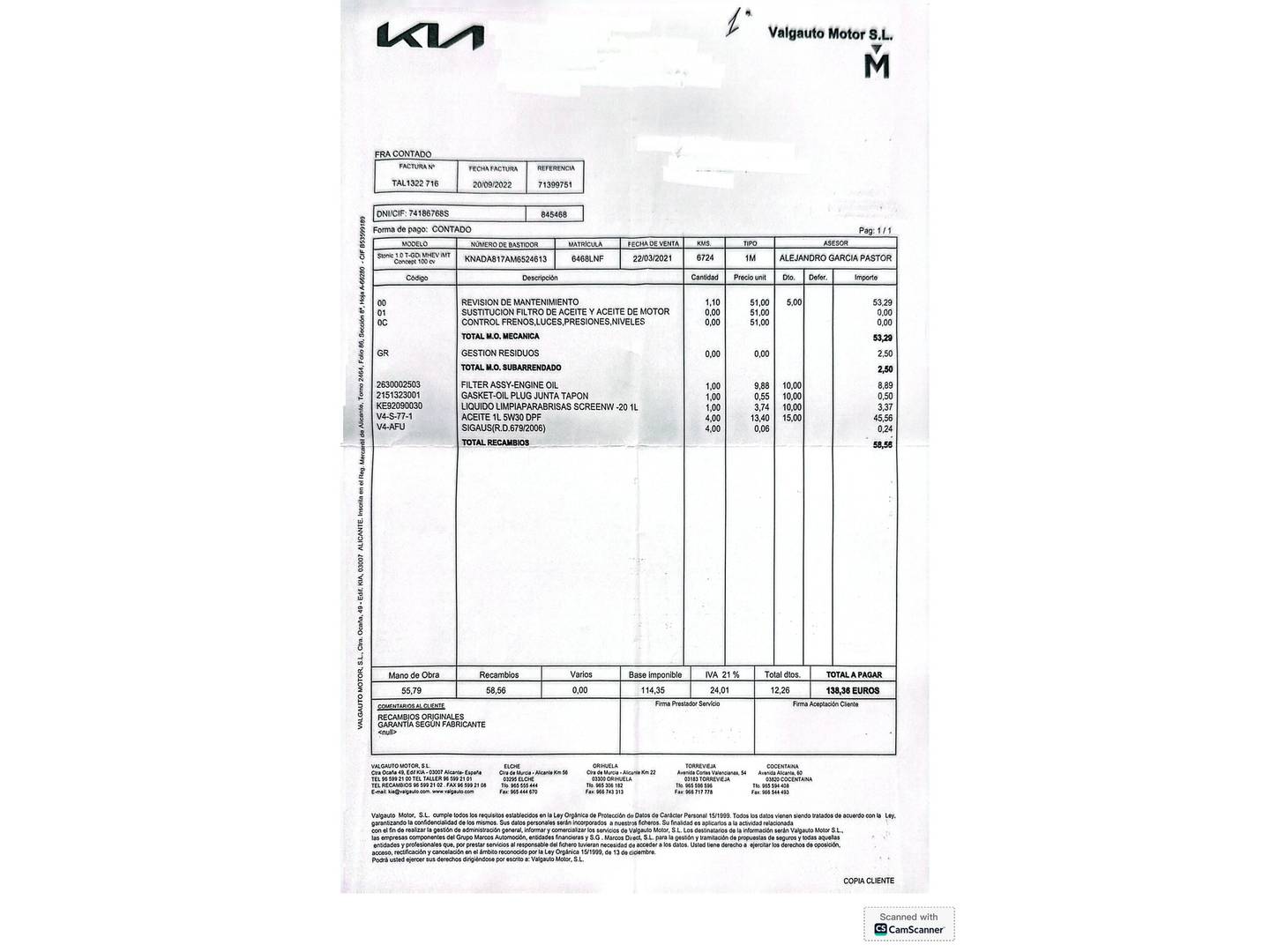 Foto del mantenimiento del KIA Stonic KIA Stonic 1.0 T-GDi MHEV iMT Concept (100 CV)