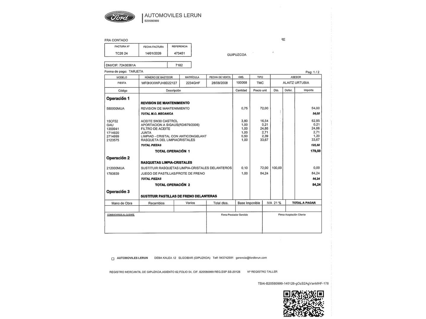 Foto del mantenimiento del Ford Fiesta Ford Fiesta 1.4 TDCI Ambiente (68 CV)