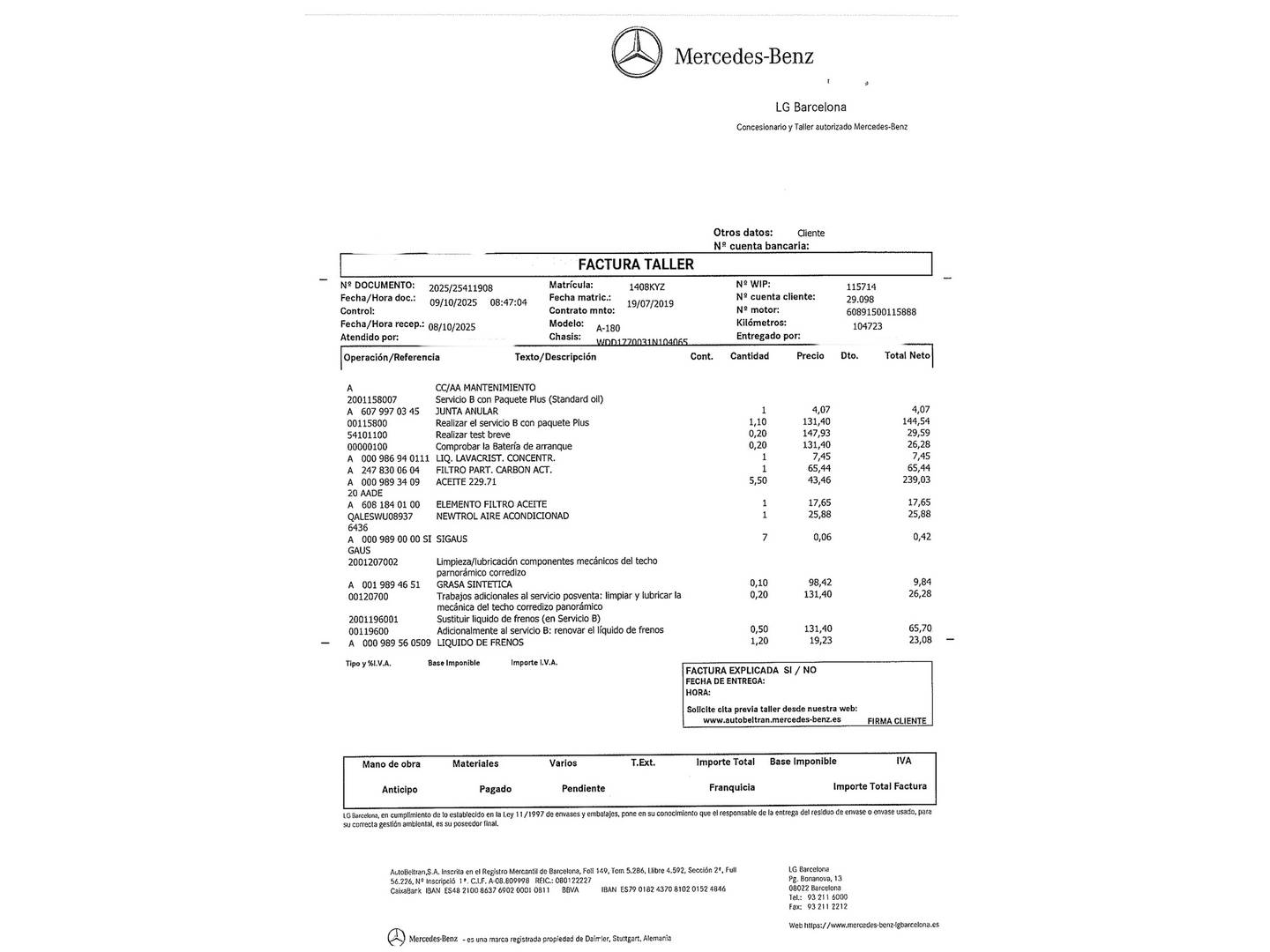 Foto del mantenimiento del Mercedes Clase A Mercedes Clase A 180 d (116 CV) Paquete AMG