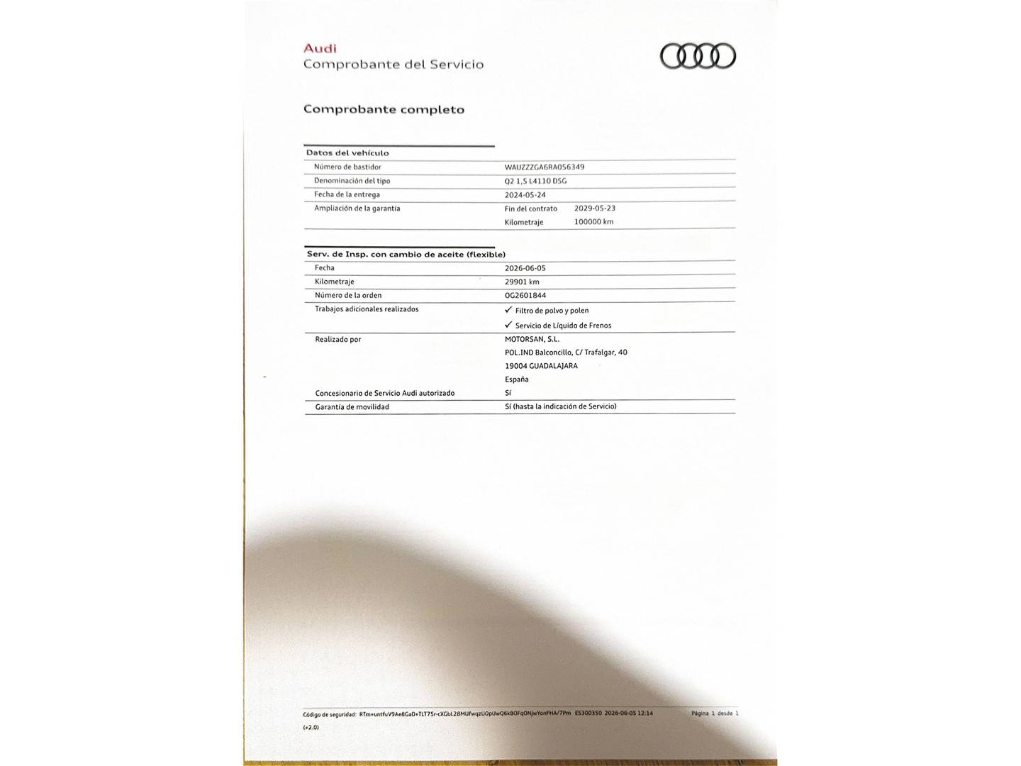 Foto del mantenimiento del Audi Q2 Audi Q2 S Line 35 TFSI (150 CV) S Tronic