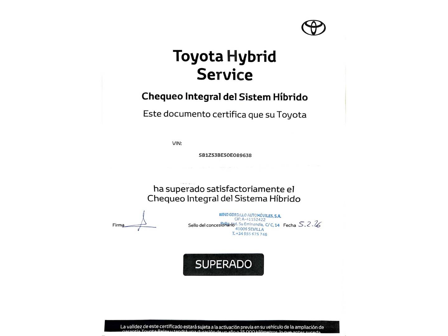 Foto del mantenimiento del Toyota Corolla Toyota Corolla Touring Sports 180H Style E-CVT 132 kW (180 CV)