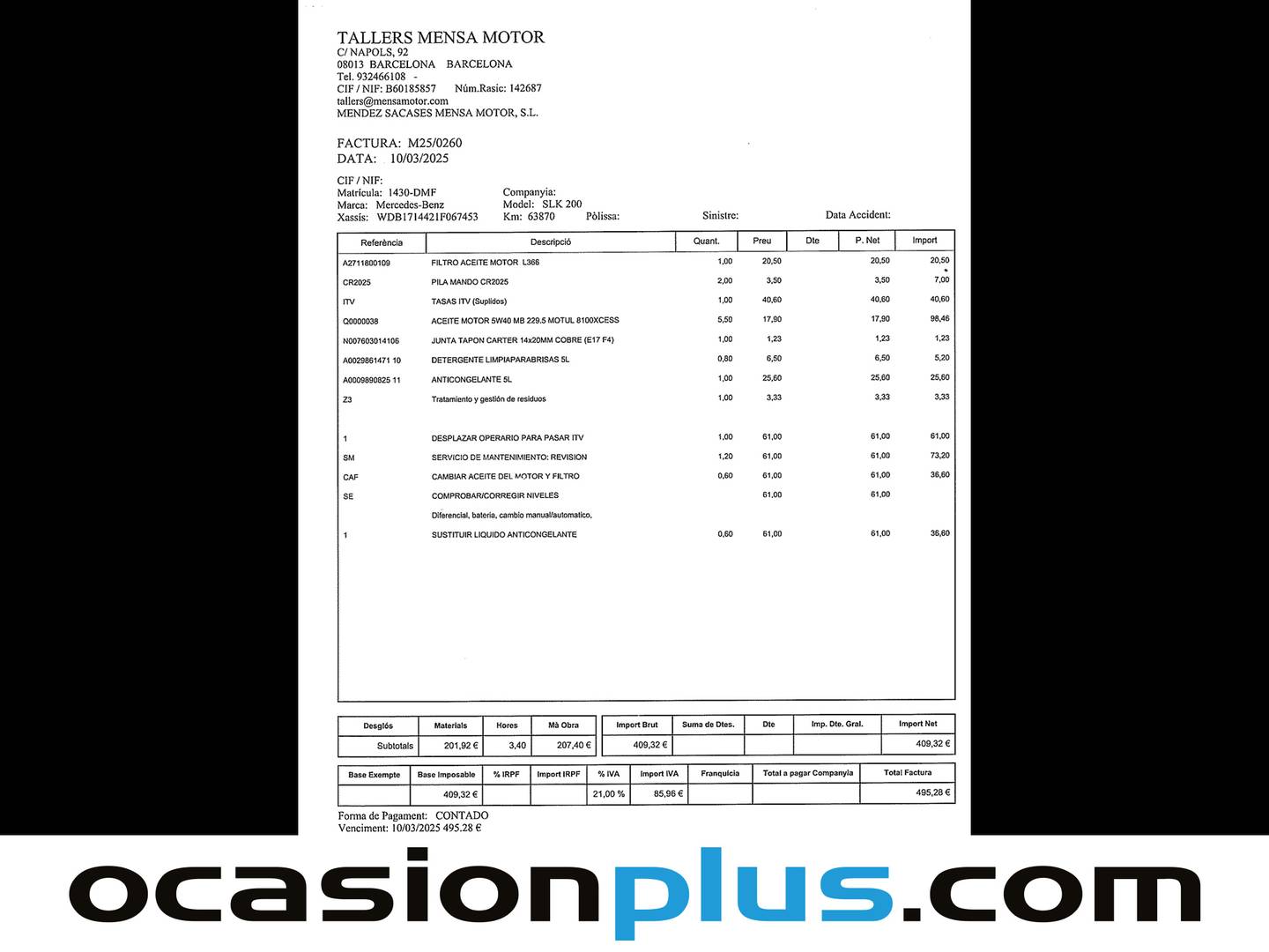 Foto del mantenimiento del Mercedes Clase SLK Mercedes Clase SLK 200 K (163 CV)