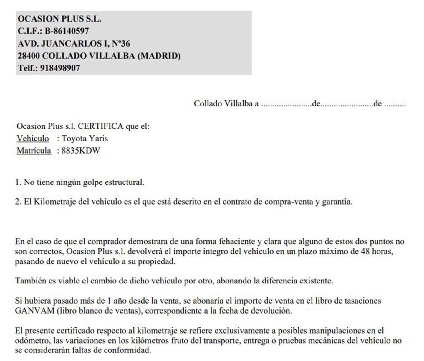 Foto del certificado del Toyota Yaris Toyota Yaris 1.5 Active (111 CV)