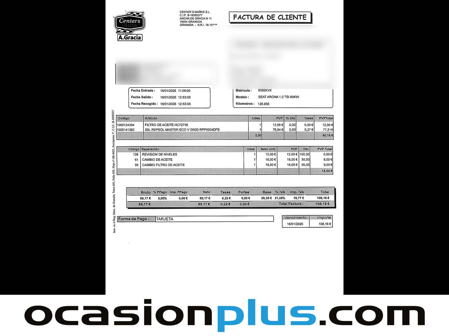 Foto del mantenimiento del Seat Arona Seat Arona 1.0 TSI Ecomotive S&S Style (115 CV)