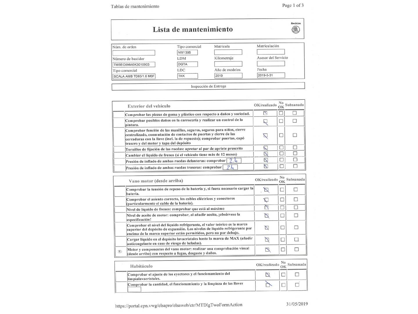 Foto del mantenimiento del Skoda Scala Skoda Scala 1.6 TDI Ambition (115 CV)