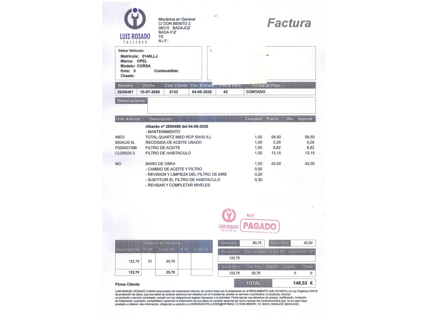 Foto del mantenimiento del Opel Corsa Opel Corsa 1.2 XEL Edition (75 CV)