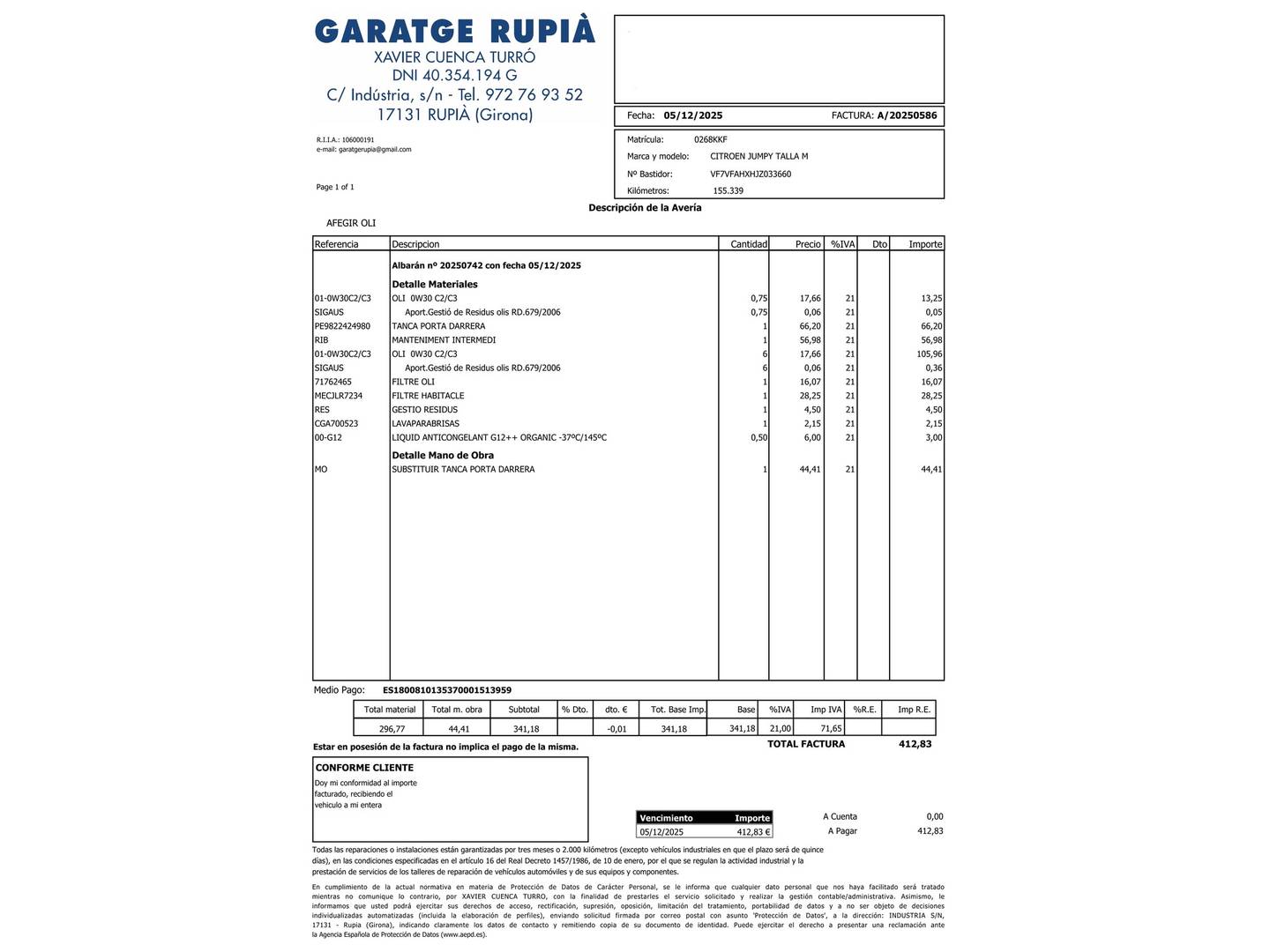 Foto del mantenimiento del Citroën Jumpy Citroën Jumpy Furgon BlueHDi 150 Talla M Club (150 CV)