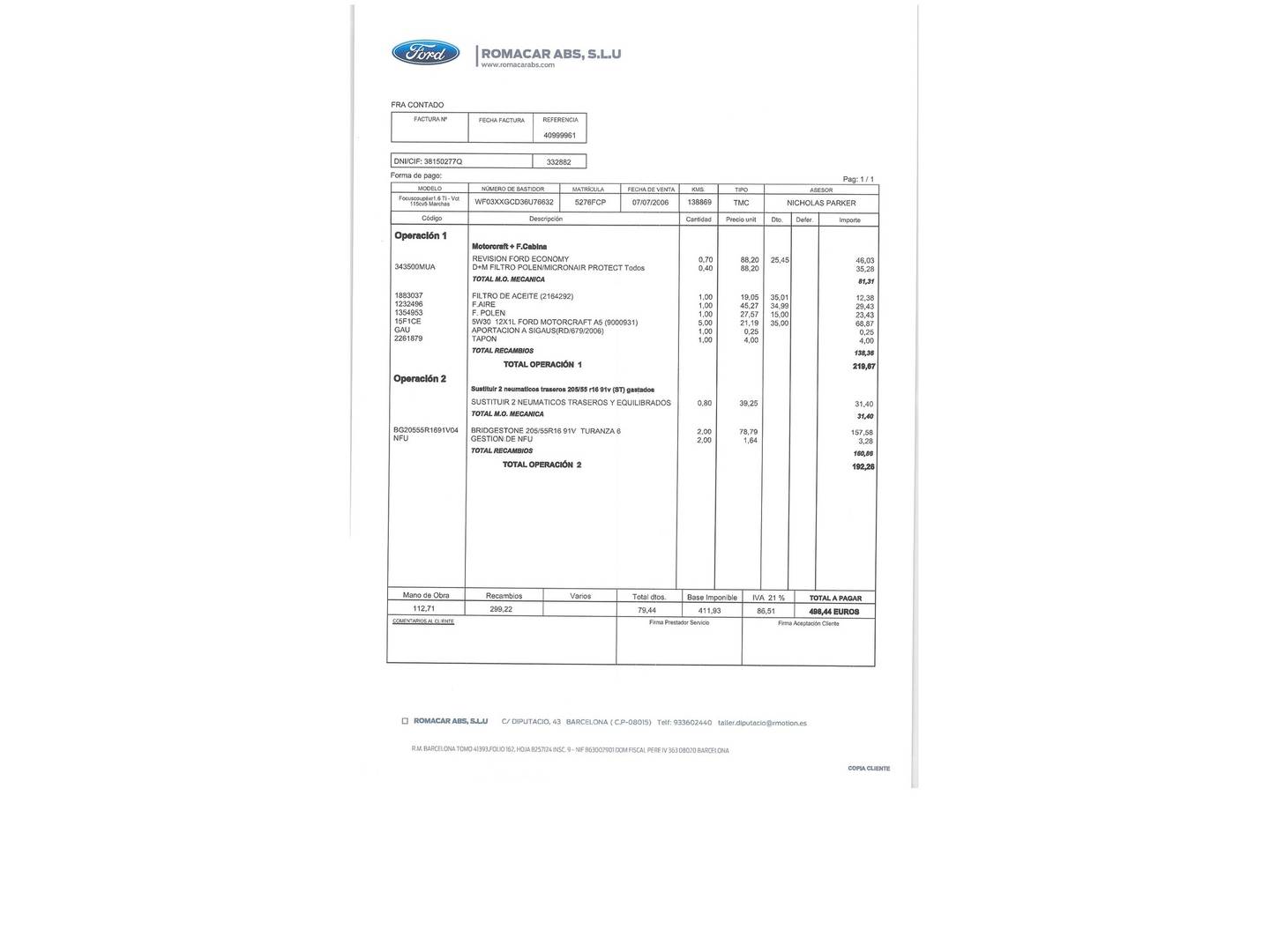 Foto del mantenimiento del Ford Focus Ford Focus 1.6 TI-VCT Sport (115 CV)