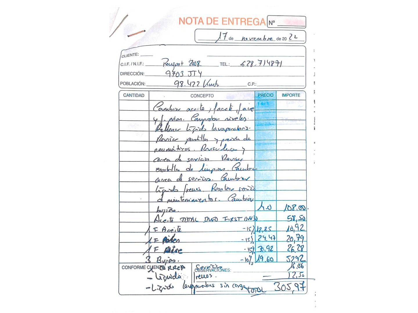 Foto del mantenimiento del Peugeot 2008 Peugeot 2008 PureTech 110 S&S Style EAT6 (110 CV)