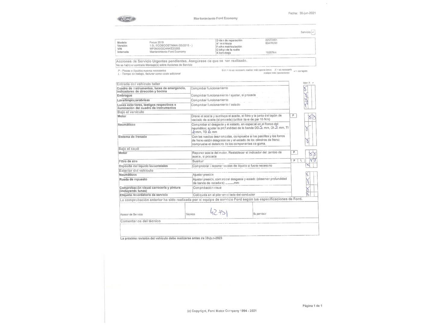Foto del mantenimiento del Ford Focus Ford Focus 1.0 Ecoboost S&S ST-Line (125 CV)