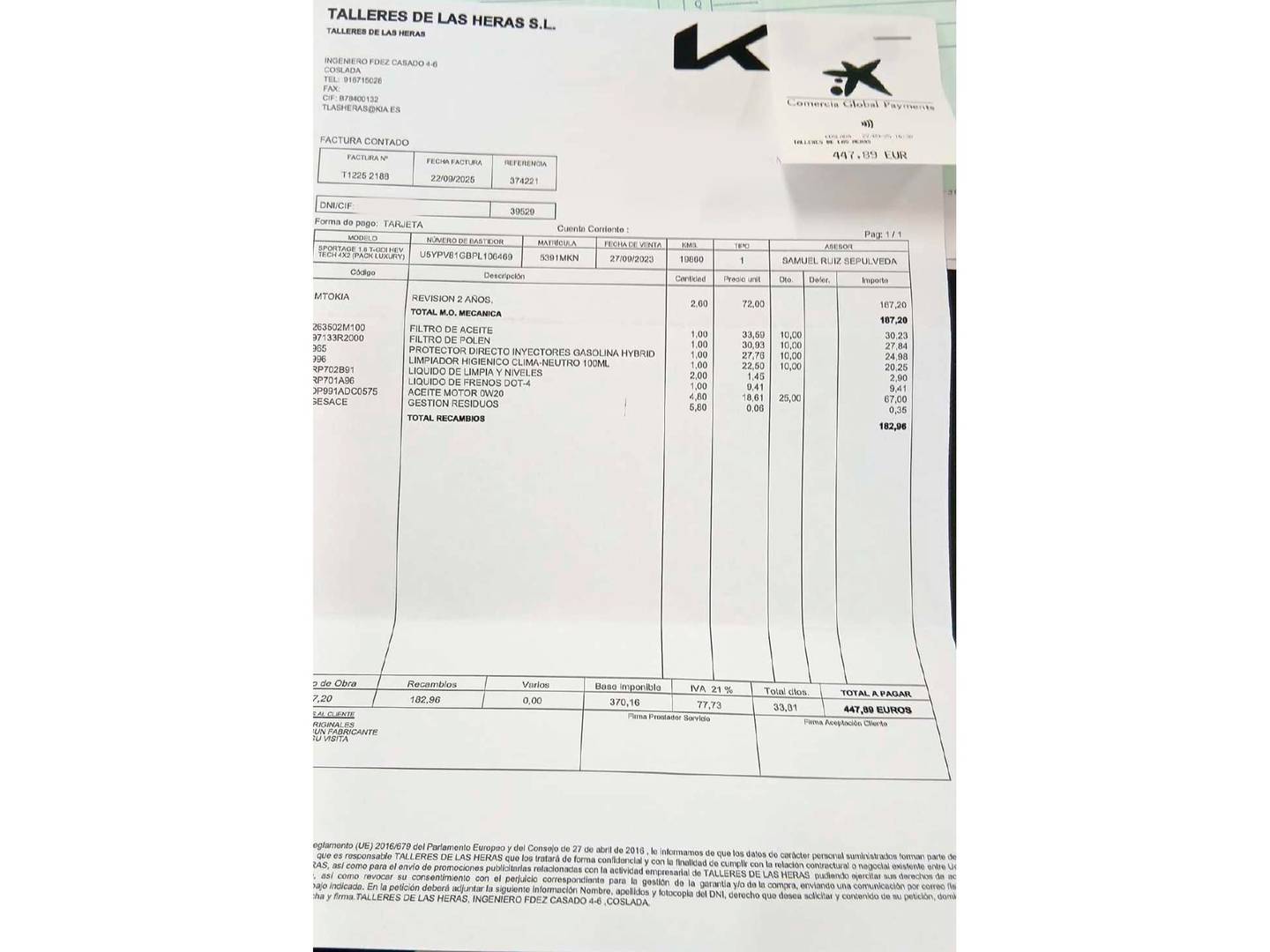 Foto del mantenimiento del KIA Sportage KIA Sportage 1.6 T-GDi HEV Tech 4x2 Auto (230 CV)