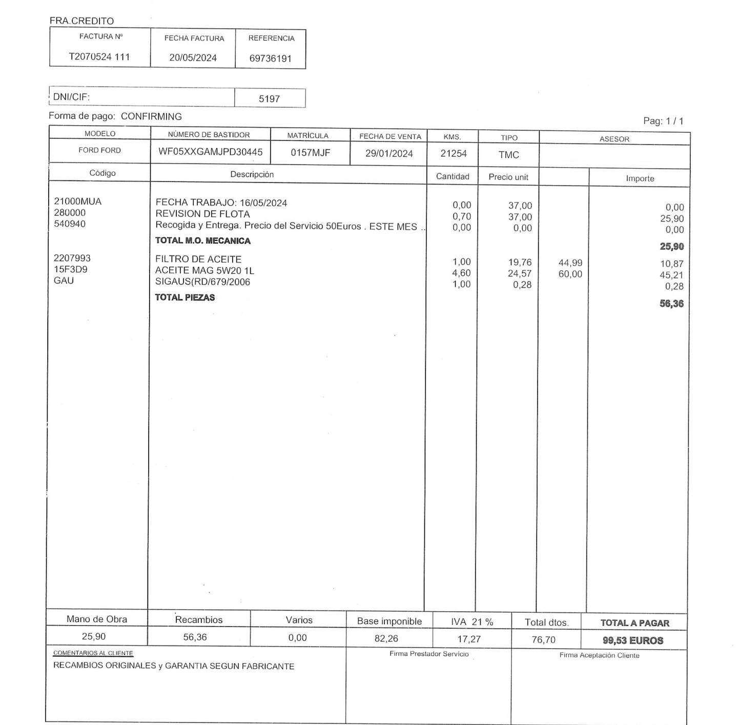 Foto del mantenimiento del Ford Fiesta Ford Fiesta 1.0 EcoBoost MHEV ST-Line (125 CV)