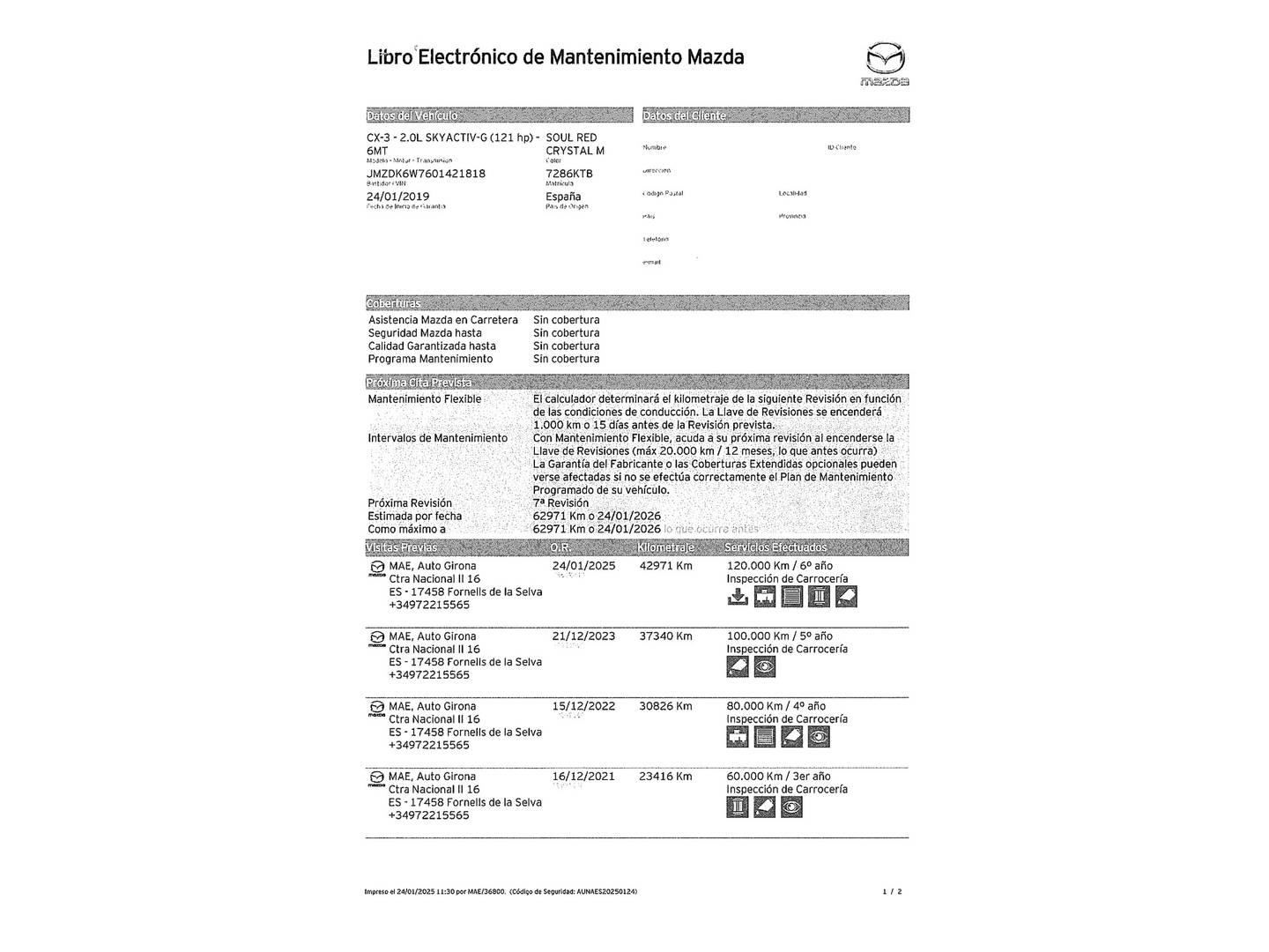 Foto del mantenimiento del Mazda CX-3 Mazda CX-3 2.0 G Zenith 2WD (121 CV)