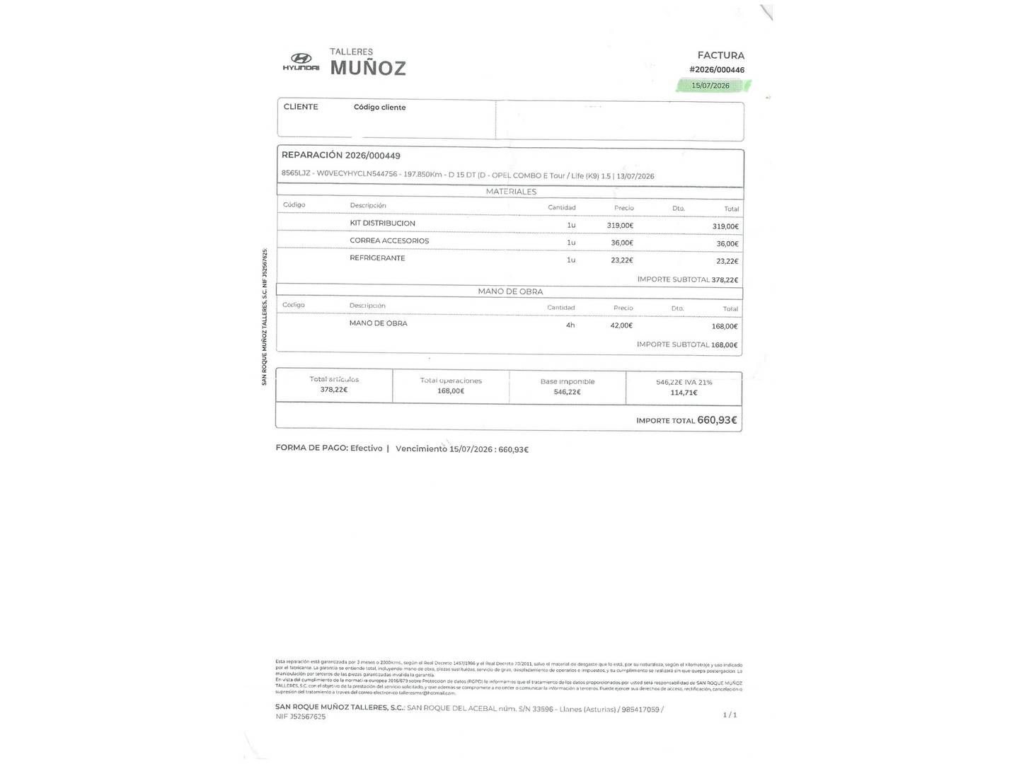Foto del mantenimiento del Opel Combo Life Opel Combo Life 1.5 TD S&S Selective L (102 CV)