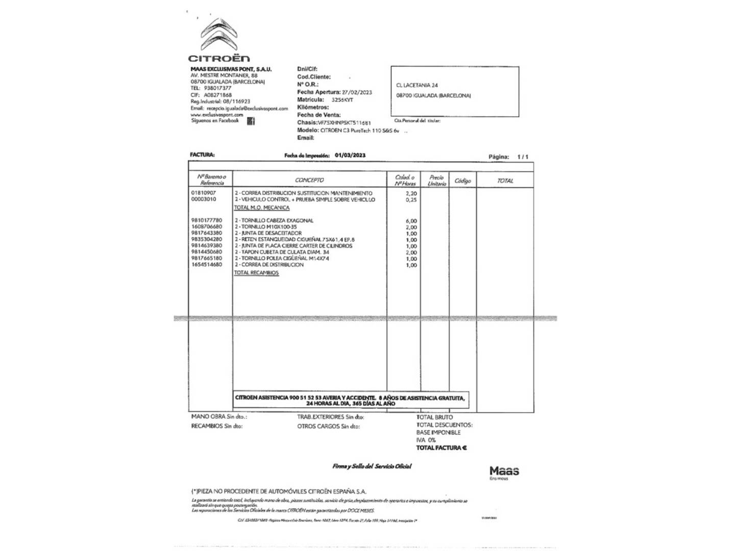 Foto del mantenimiento del Citroën C3 Citroën C3 PureTech 110 S&S Feel (110 CV)