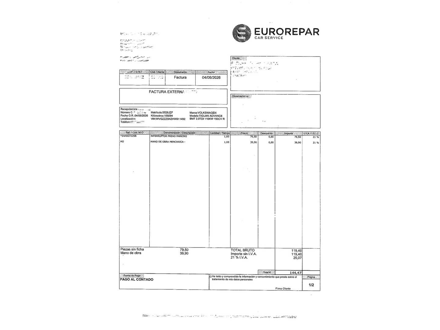 Foto del mantenimiento del Volkswagen Tiguan Volkswagen Tiguan Advance 2.0 TDI BMT (150 CV)