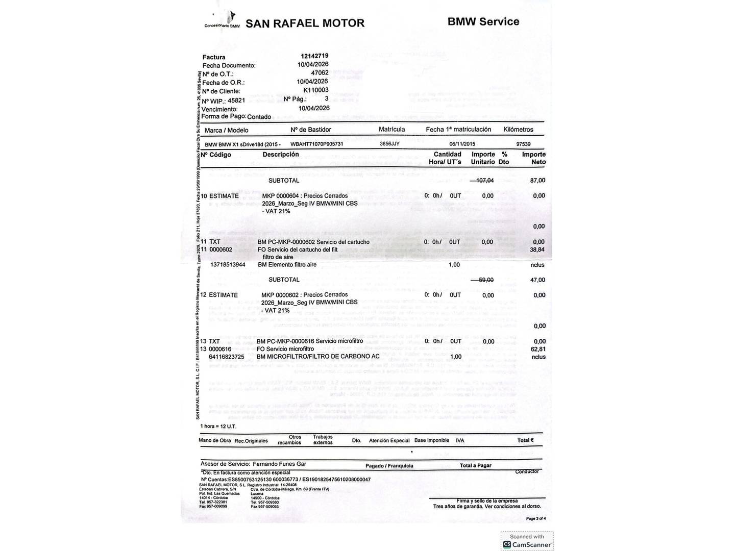 Foto del mantenimiento del BMW X1 BMW X1 sDrive18d (150 CV)
