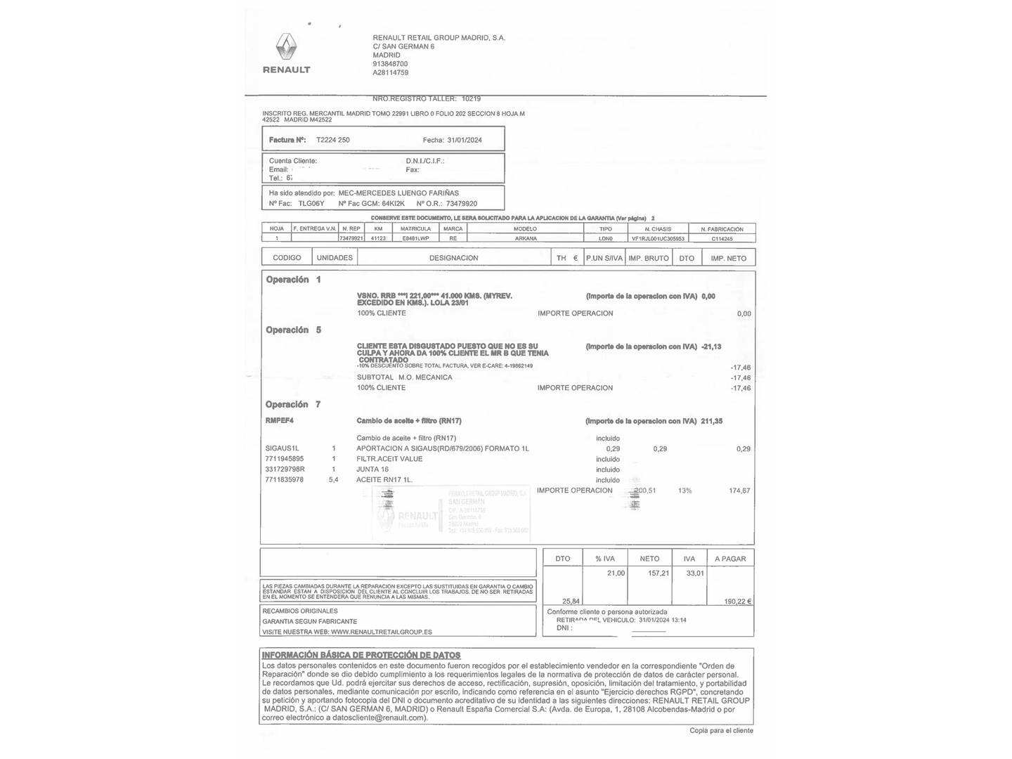 Foto del mantenimiento del Renault Arkana Renault Arkana RS Line TCe (140 CV) EDC Microhíbrido