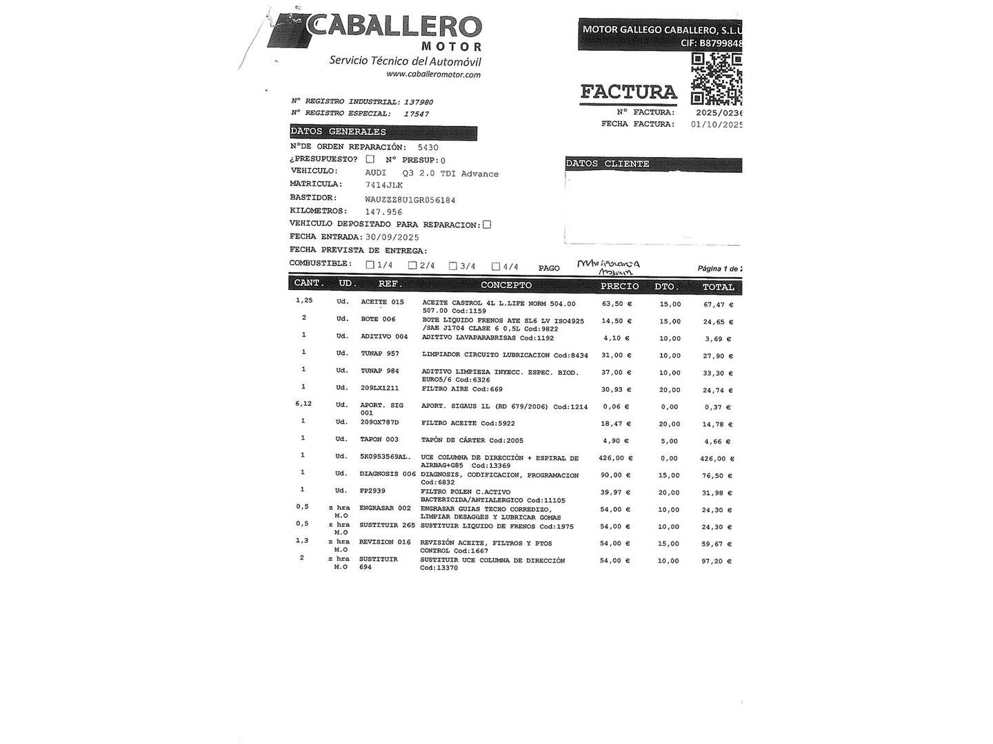 Foto del mantenimiento del Audi Q3 Audi Q3 Design Edition 2.0 TDI (150 CV)