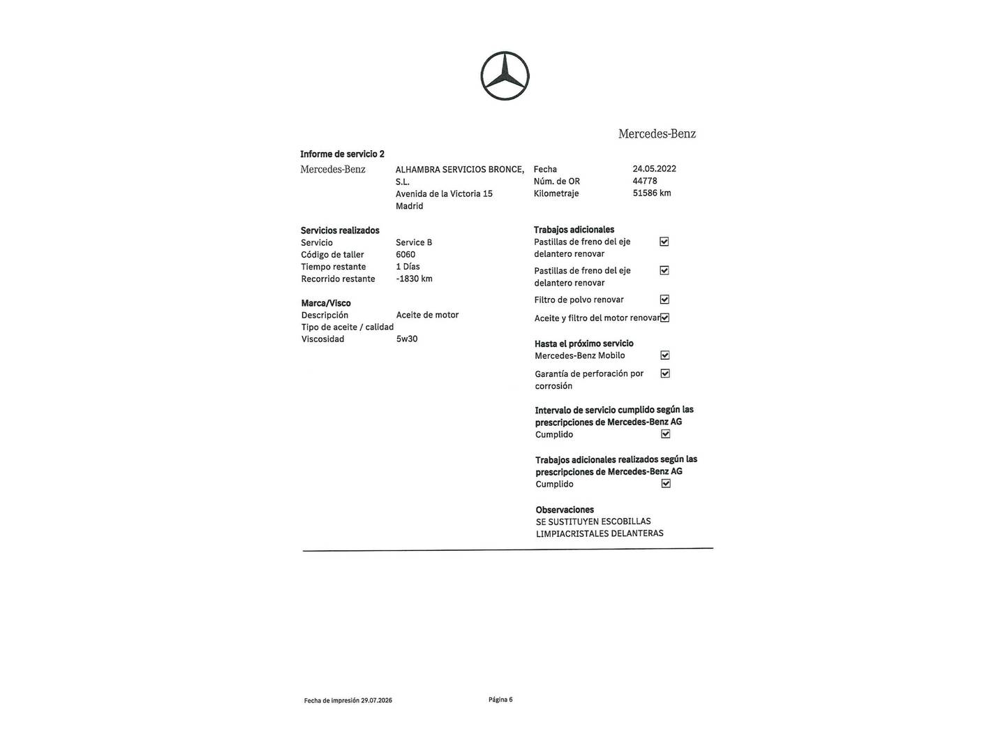 Foto del mantenimiento del Mercedes Clase A Mercedes Clase A 200 Sedán (163 CV) Pack AMG