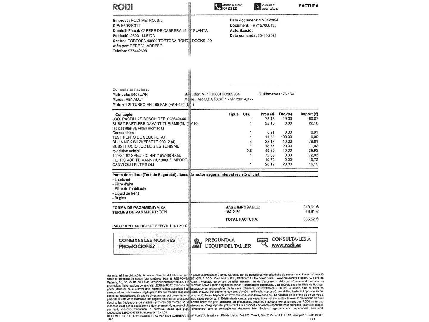Foto del mantenimiento del Renault Arkana Renault Arkana RS Line TCe (160 CV) EDC Microhíbrido