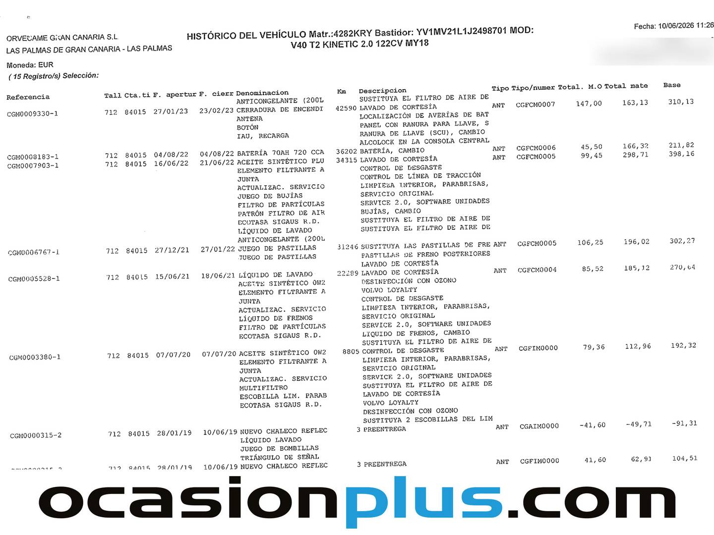 Foto del mantenimiento del Volvo V40 Volvo V40 T2 Kinetic (122 CV)