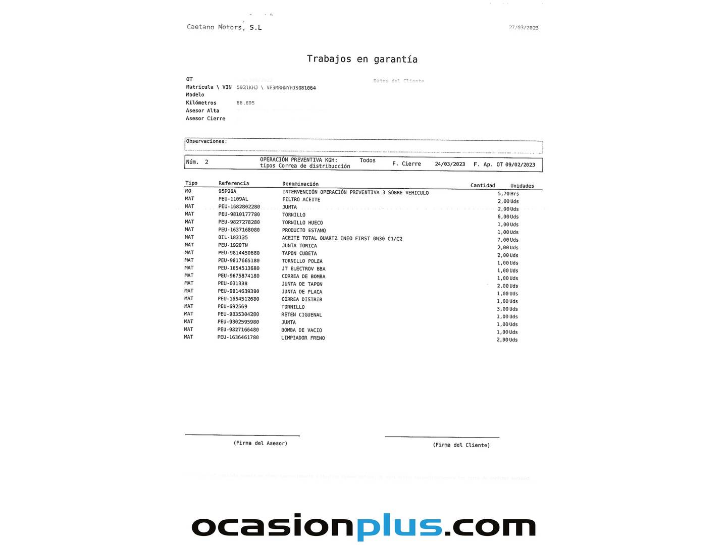 Foto del mantenimiento del Peugeot 3008 Peugeot 3008 PureTech 130 S&S Allure (130 CV)