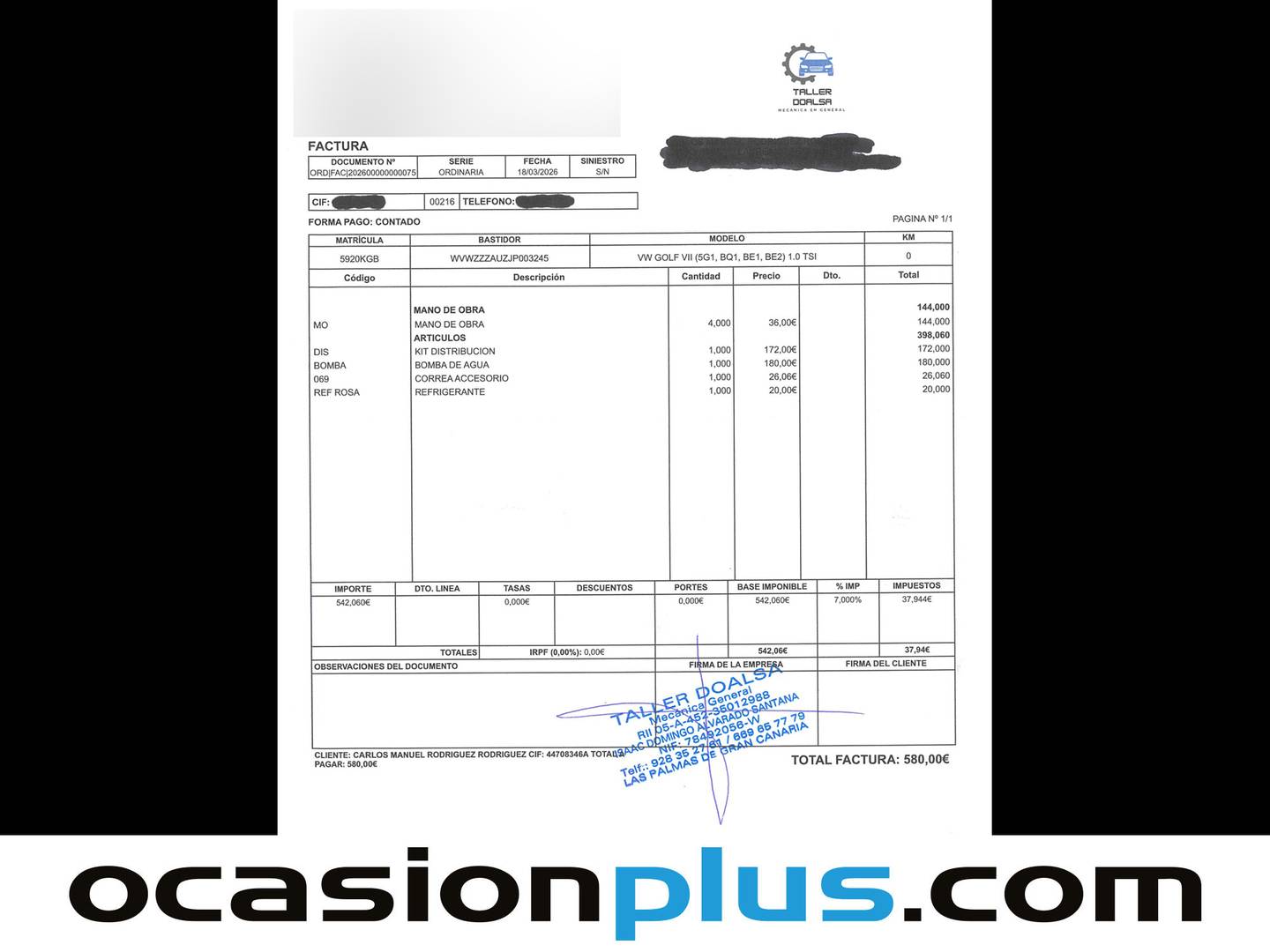 Foto del mantenimiento del Volkswagen Golf Volkswagen Golf Advance 1.0 TSI (110 CV) DSG