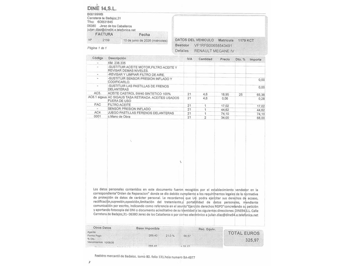 Foto del mantenimiento del Renault Mégane Renault Megane TCe 100 TECH ROAD Energy (100 CV)