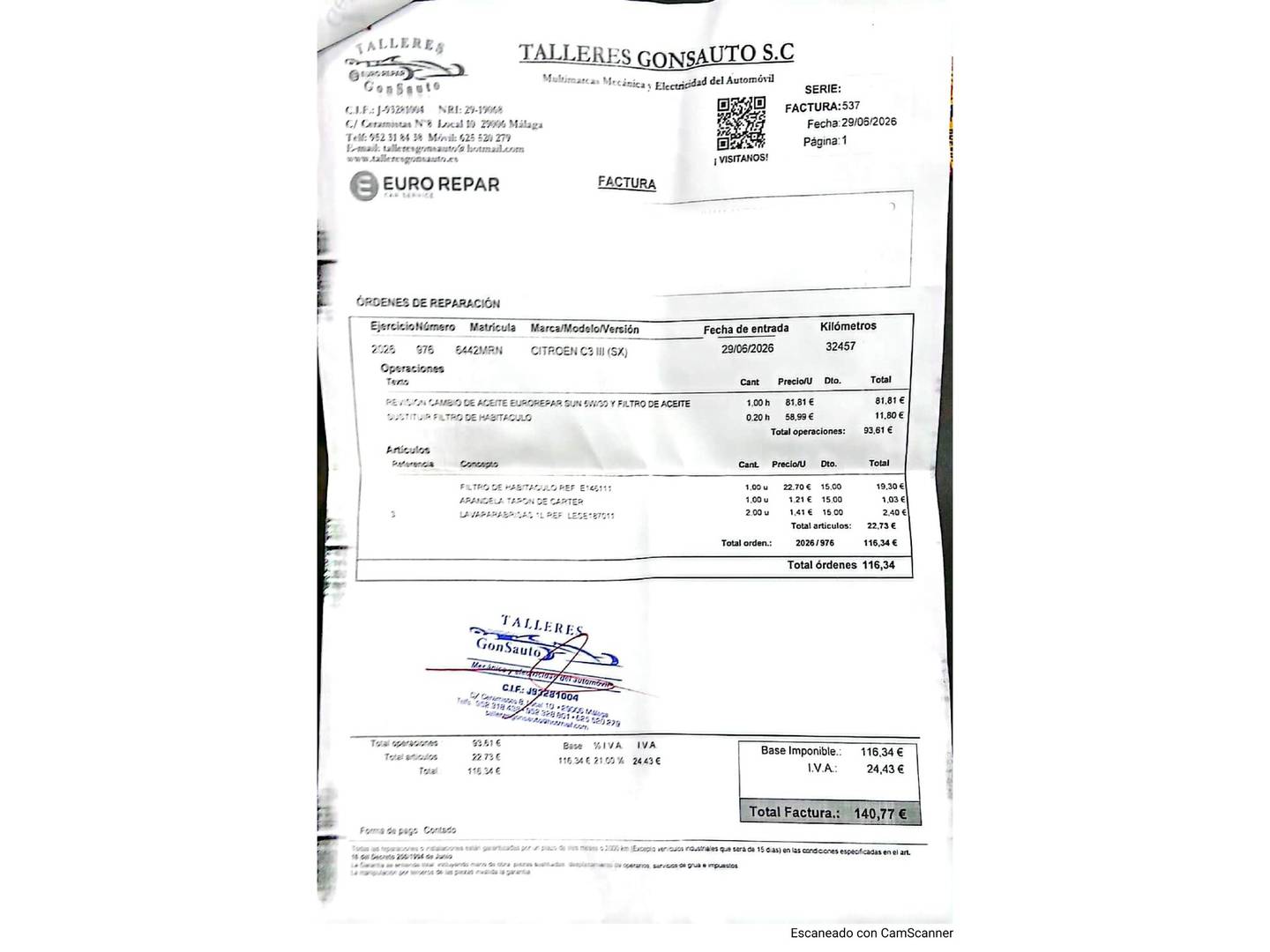 Foto del mantenimiento del Citroën C3 Citroën C3 PureTech 83 You! (83 CV)
