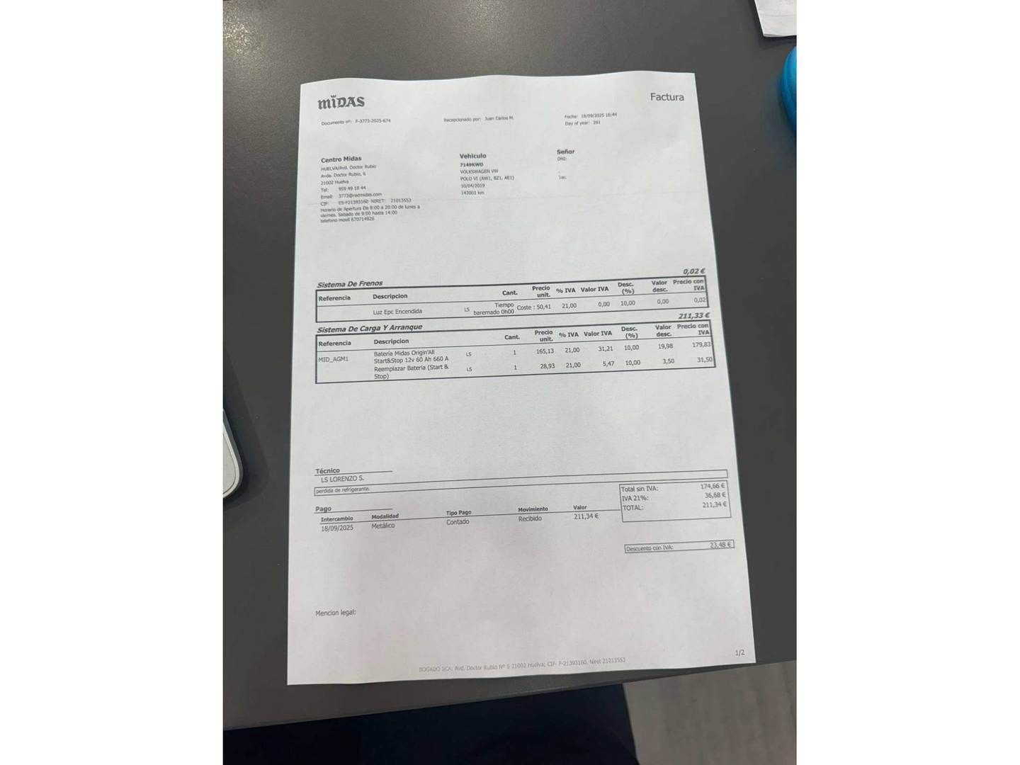 Foto del mantenimiento del Volkswagen Polo Volkswagen Polo Edition 1.0 (80 CV)