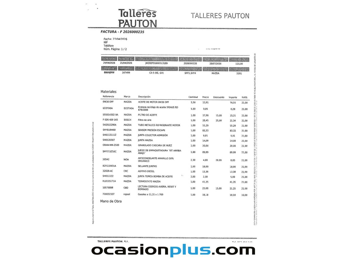 Foto del mantenimiento del Mazda CX-5 Mazda CX-5 2.2 DE Black Tech Edition 2WD (150 CV)