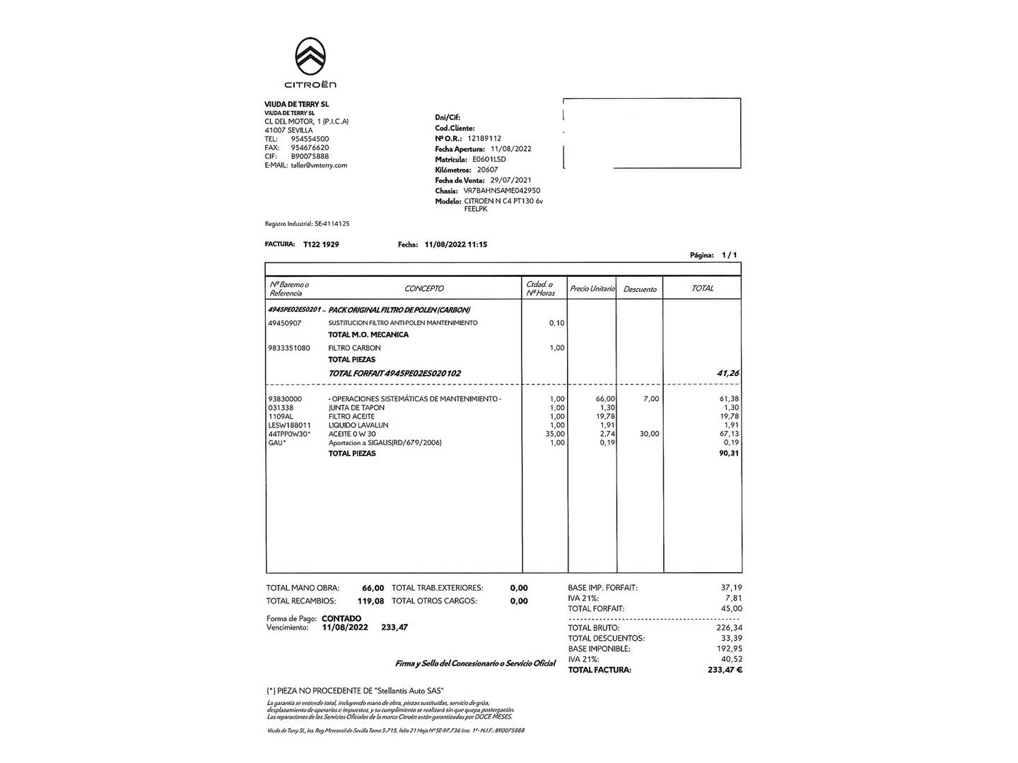 Foto del mantenimiento del Citroën C4 Citroën C4 PureTech 130 S&S 6v Feel Pack (130 CV)