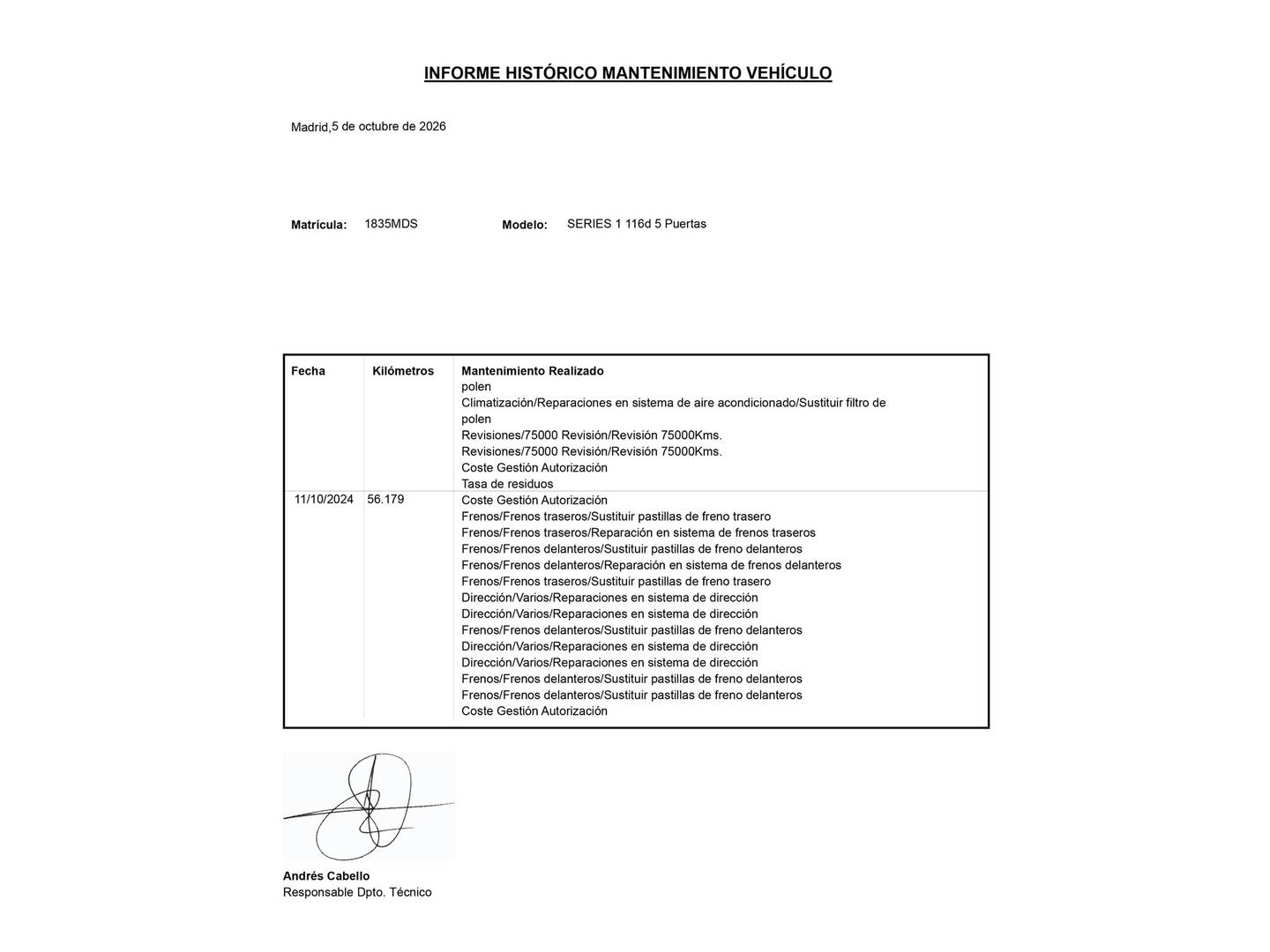 Foto del mantenimiento del BMW Serie 1 BMW Serie 1 116d (116 CV)