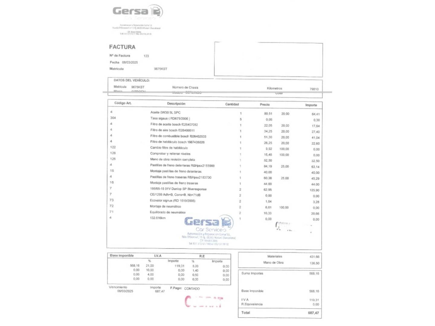 Foto del mantenimiento del Citroën Berlingo Citroen Berlingo Furgon BlueHDi 75 Talla M Control (76 CV)