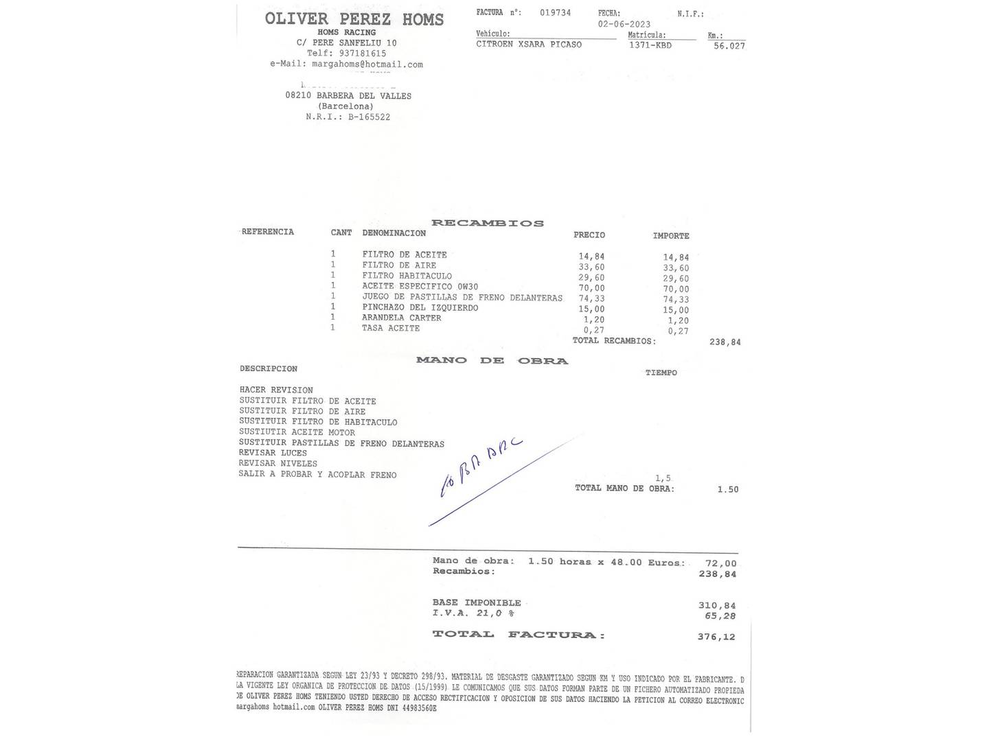 Foto del mantenimiento del Citroën C4 Picasso Citroën C4 Picasso PureTech 130 S&S Live (130 CV)
