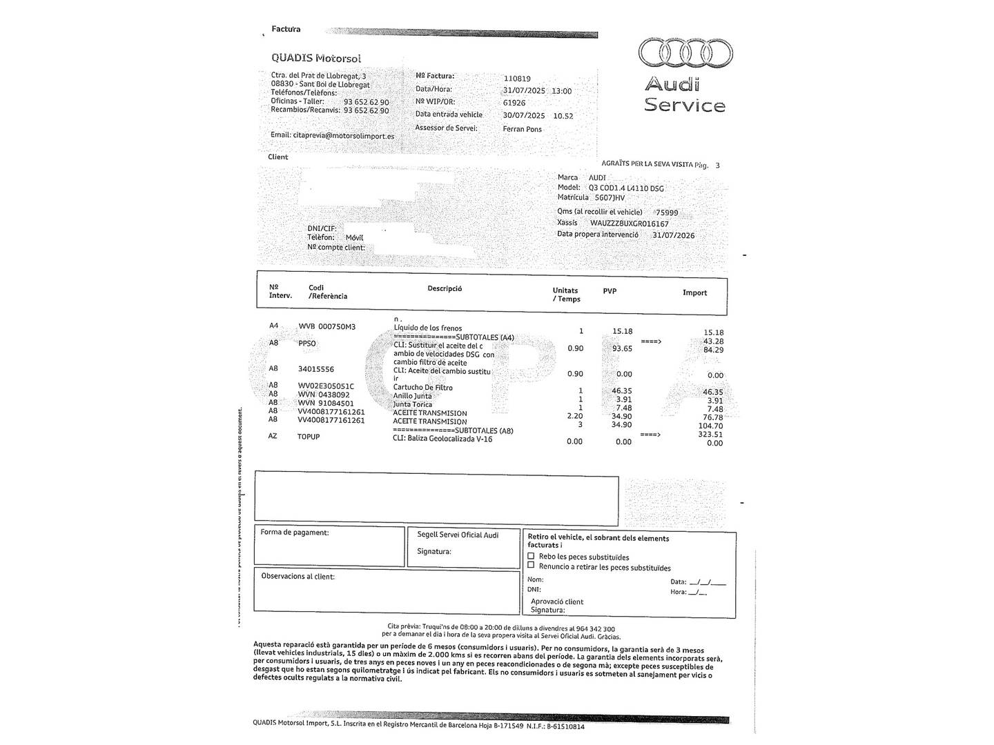 Foto del mantenimiento del Audi Q3 Audi Q3 Design Edition 1.4 TFSI CoD (150 CV) S tronic