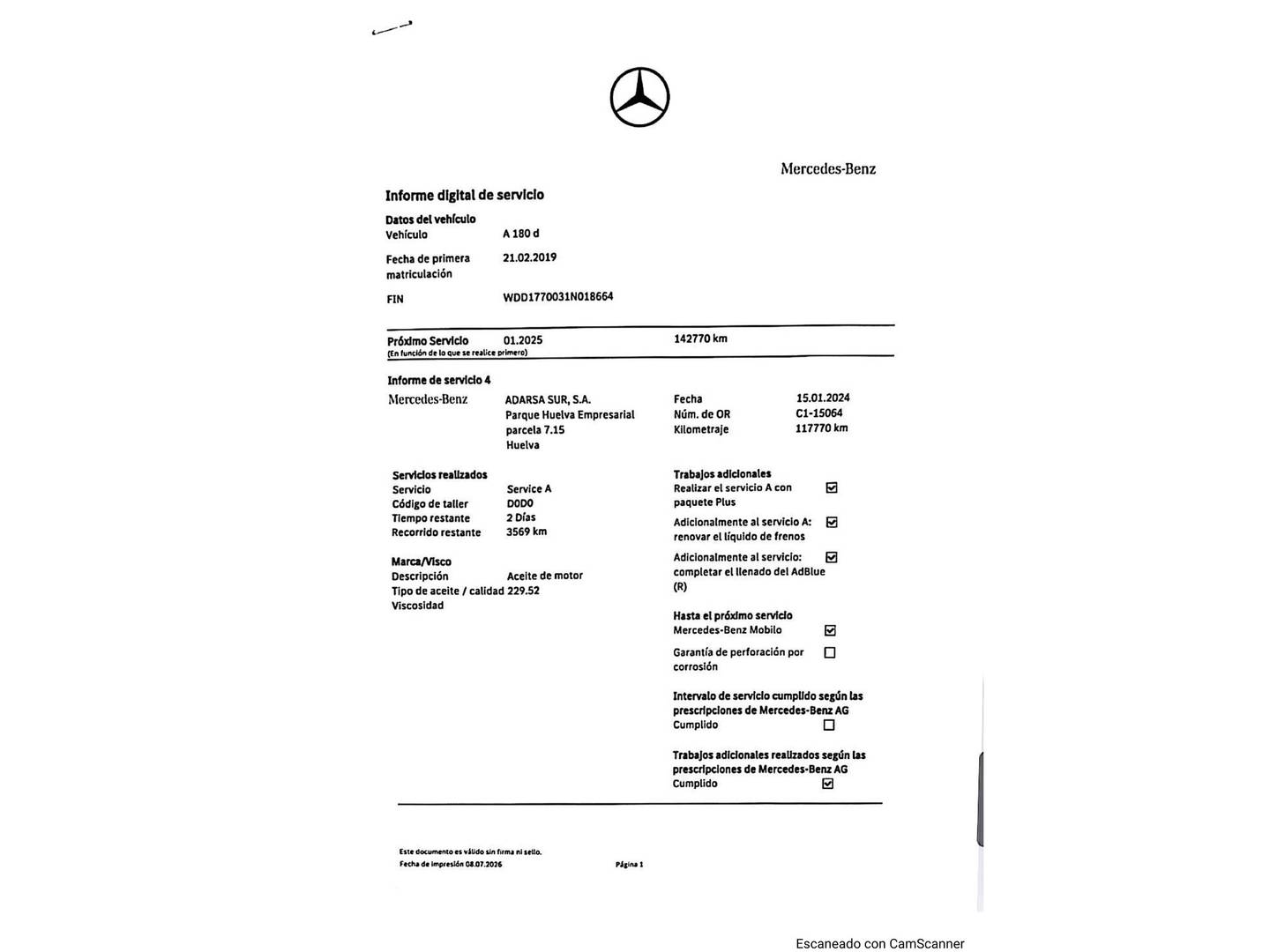 Foto del mantenimiento del Mercedes Clase A Mercedes Clase A 180 d (116 CV)