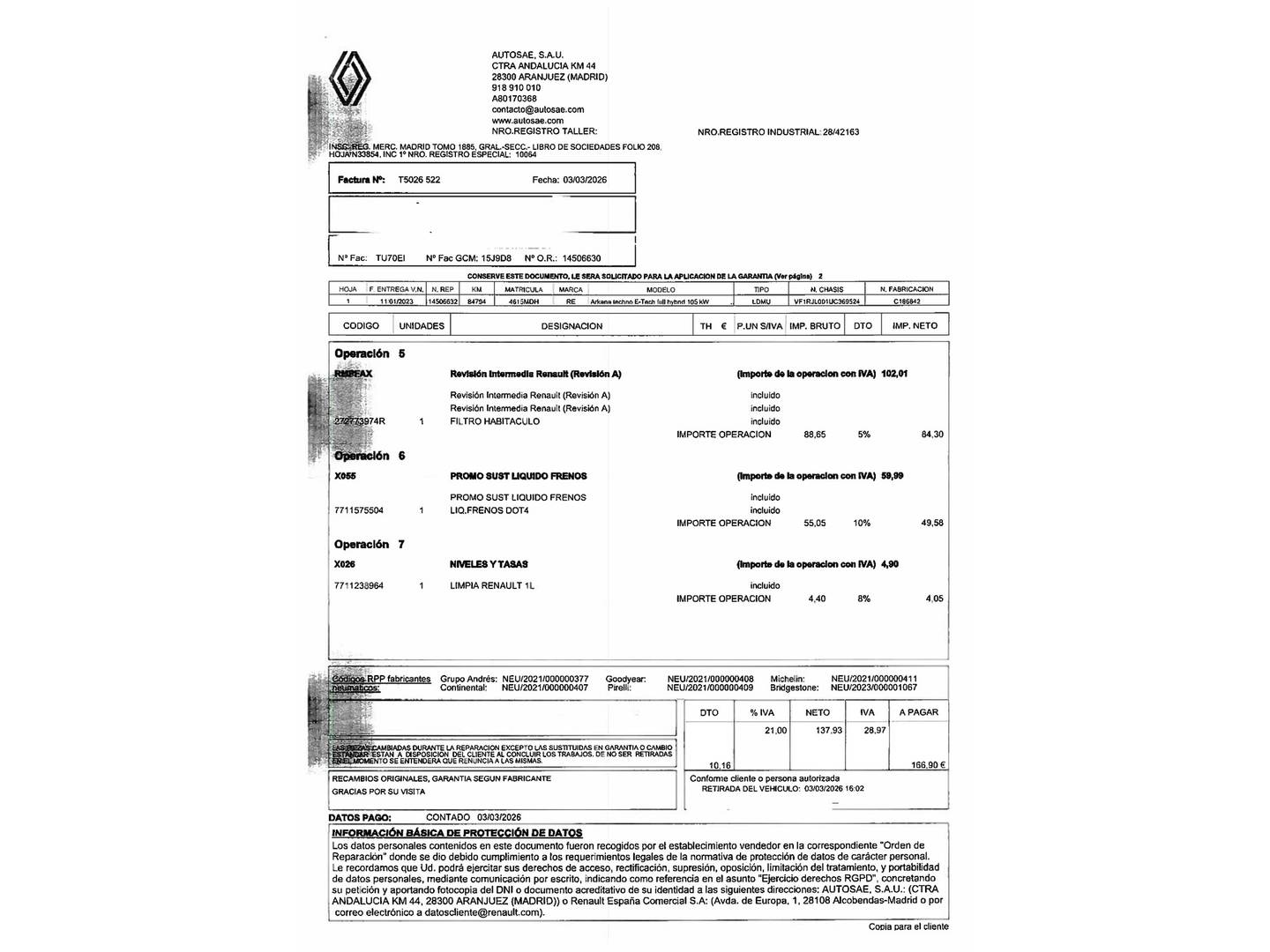 Foto del mantenimiento del Renault Arkana Renault Arkana Techno E-Tech full hybrid (145 CV)