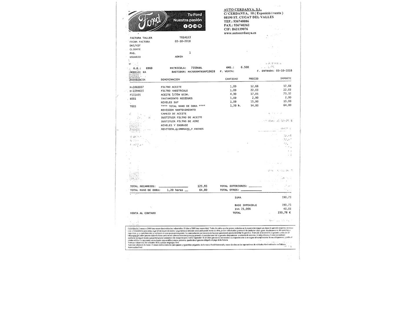 Foto del mantenimiento del Ford Ka+ Ford Ka+ 1.2 Ti-VCT Ultimate (85 CV)
