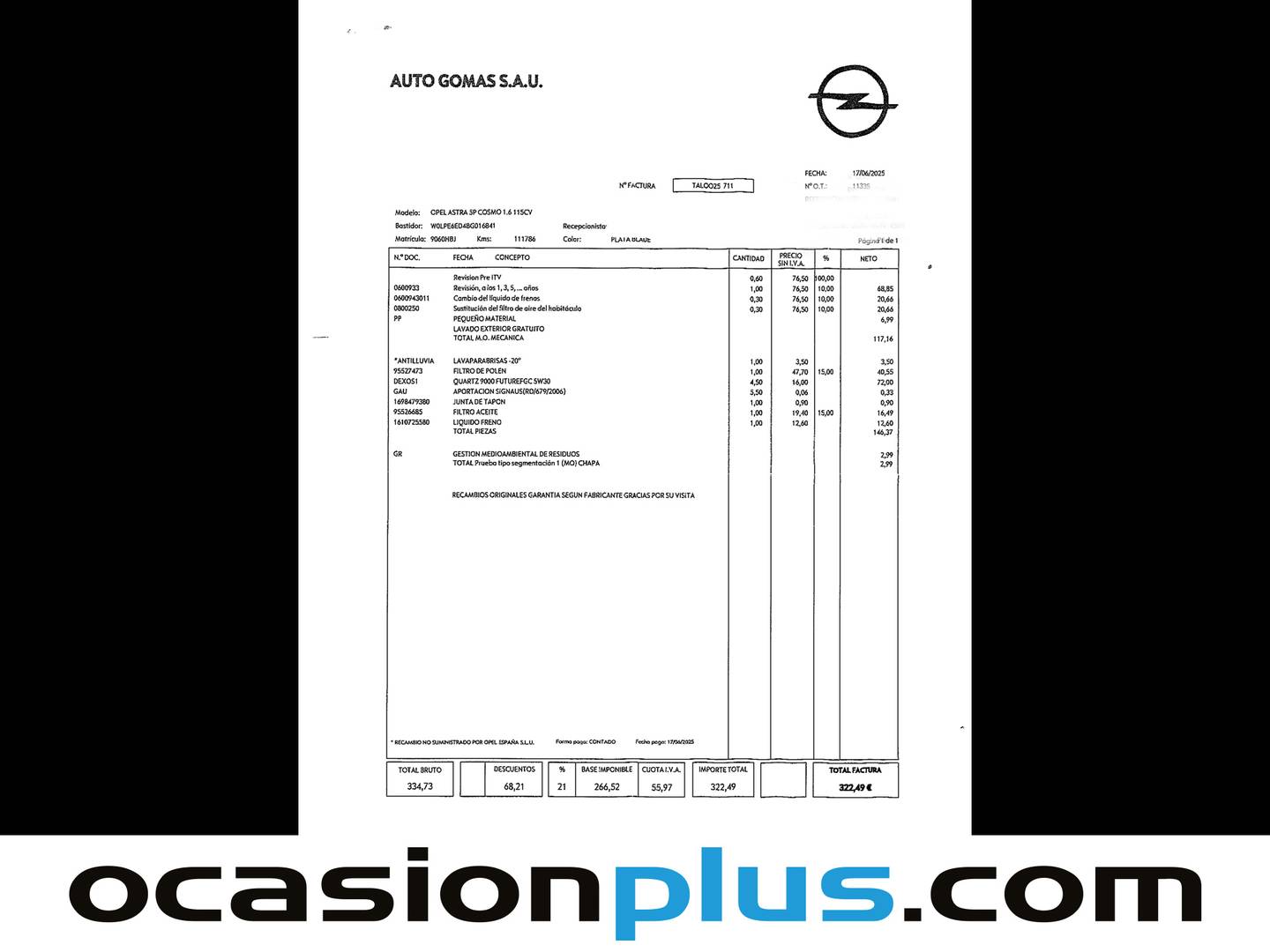 Foto del mantenimiento del Opel Astra Opel Astra 1.6 Cosmo  (115 CV)