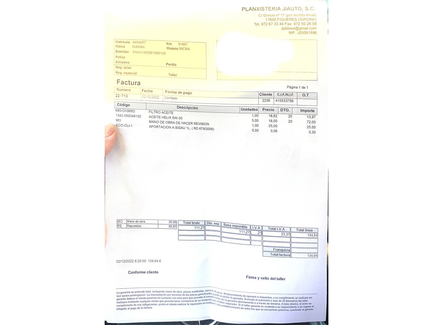 Foto del mantenimiento del Nissan Micra Nissan Micra IG-T S&S N-Connecta (90 CV)