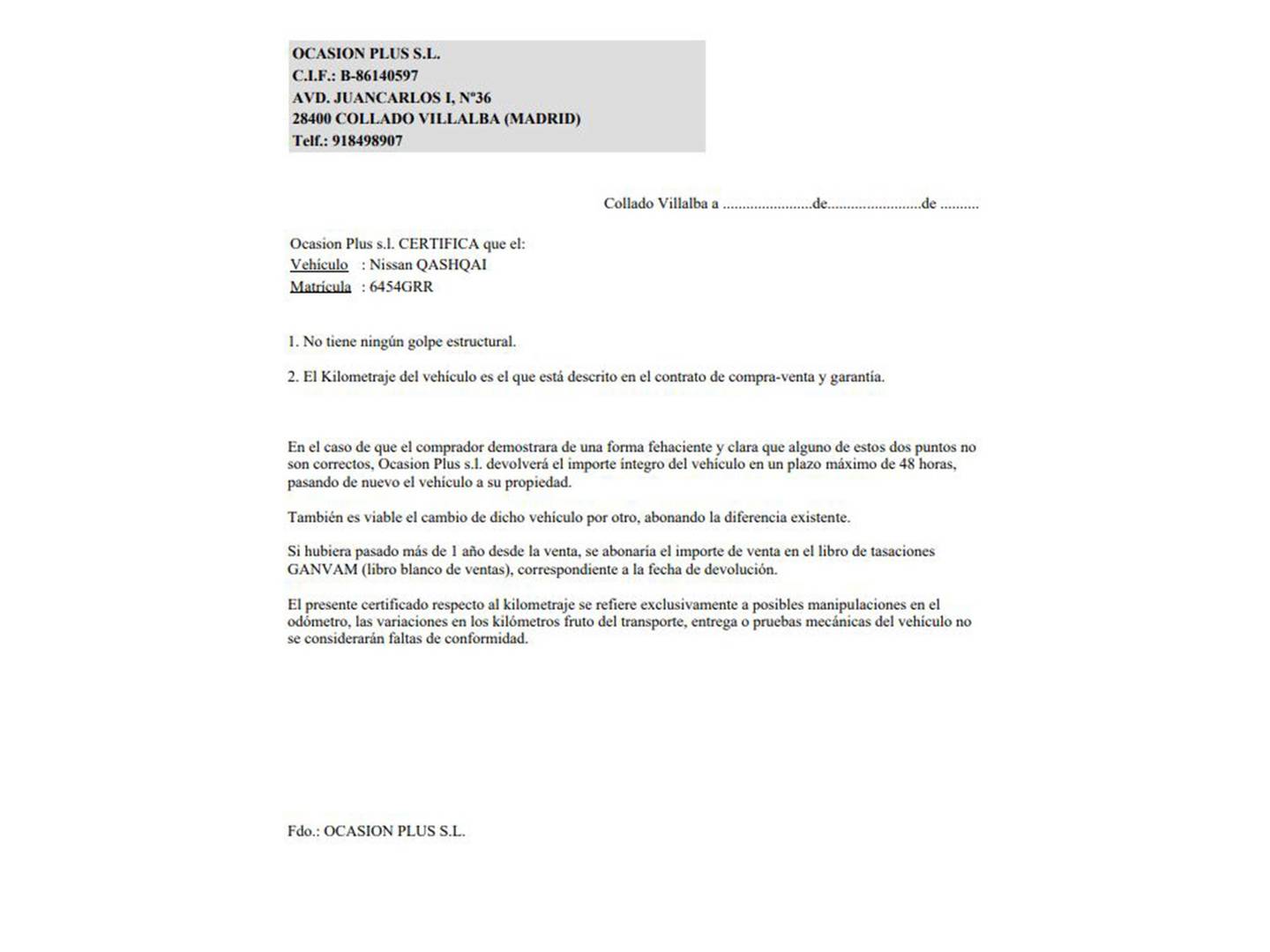 Foto del certificado del Nissan QASHQAI Nissan Qashqai 2.0 Tekna Premium 4x4 (140 CV)