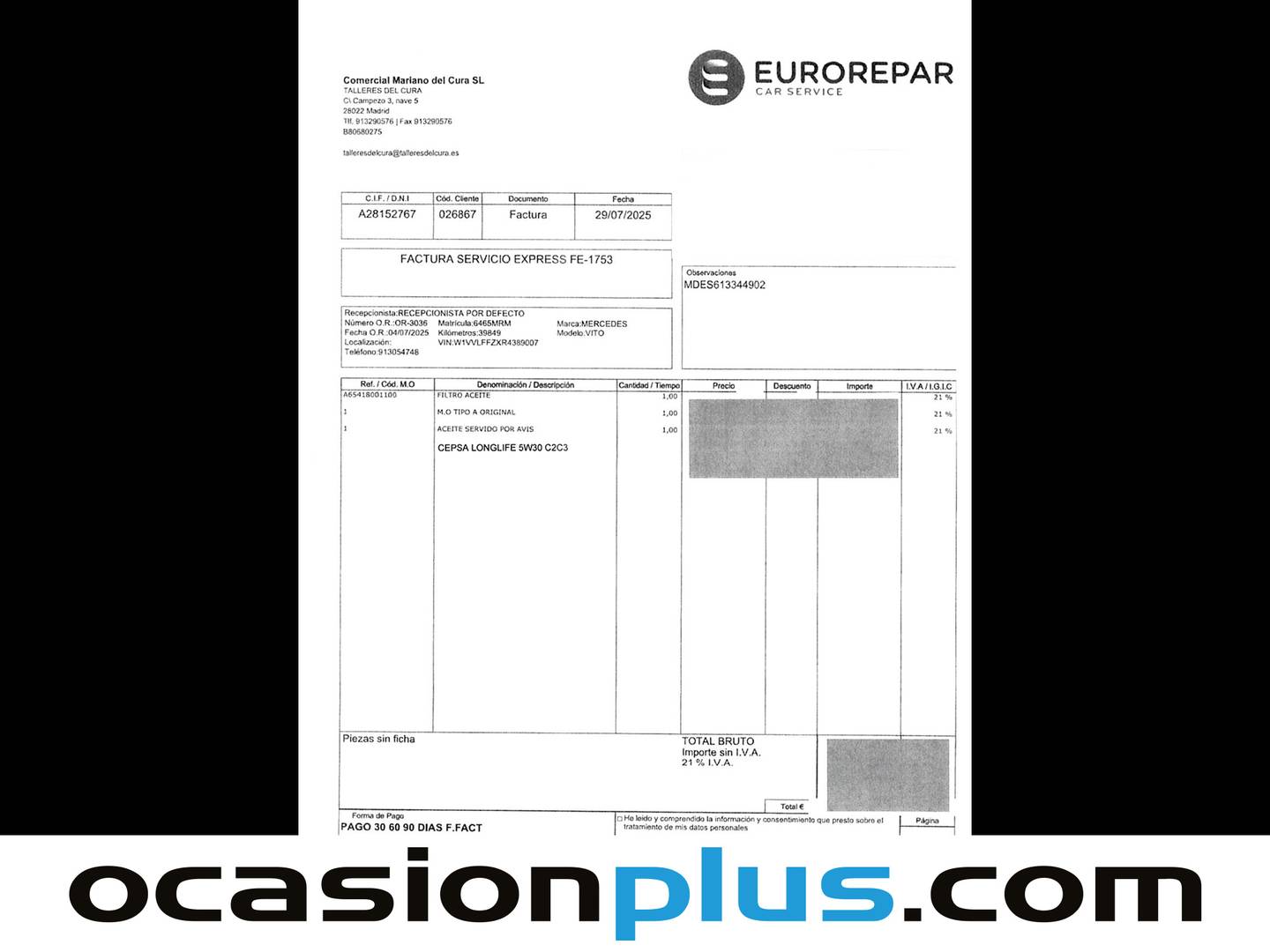 Foto del mantenimiento del Mercedes Vito Mercedes Vito 116 CDI Tourer Pro Larga (163 CV) 9 Plazas