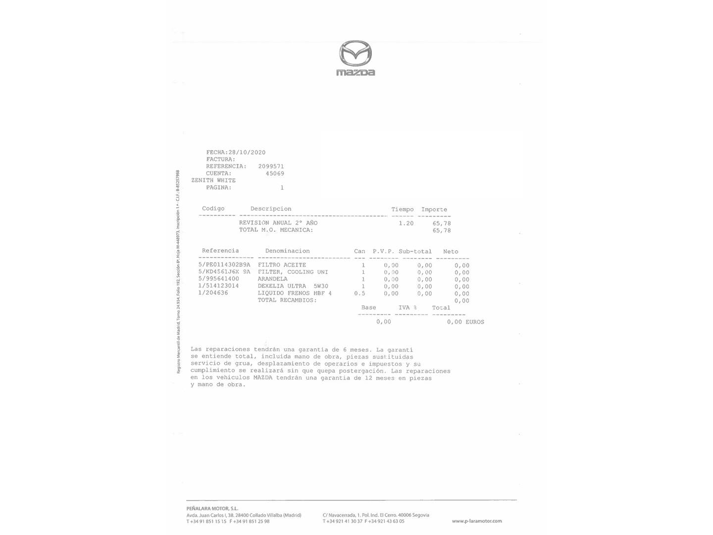 Foto del mantenimiento del Mazda CX-5 Mazda CX-5 2.0 G Zenith White 2WD AT (165 CV)